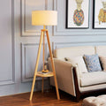 Musky Wood and Plastic Backed Fabric Floor Lamp  Beige